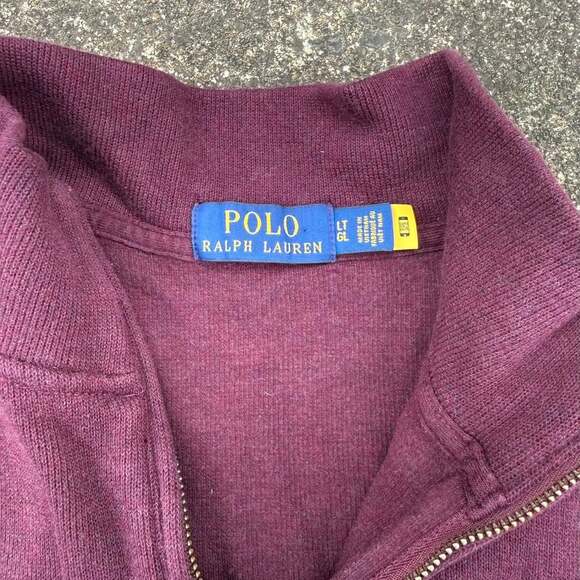 Polo Ralph Lauren Burgundy Quarter-Zip Sweatshirt, Teal Pony Logo, Size LT - Picture 3 of 6